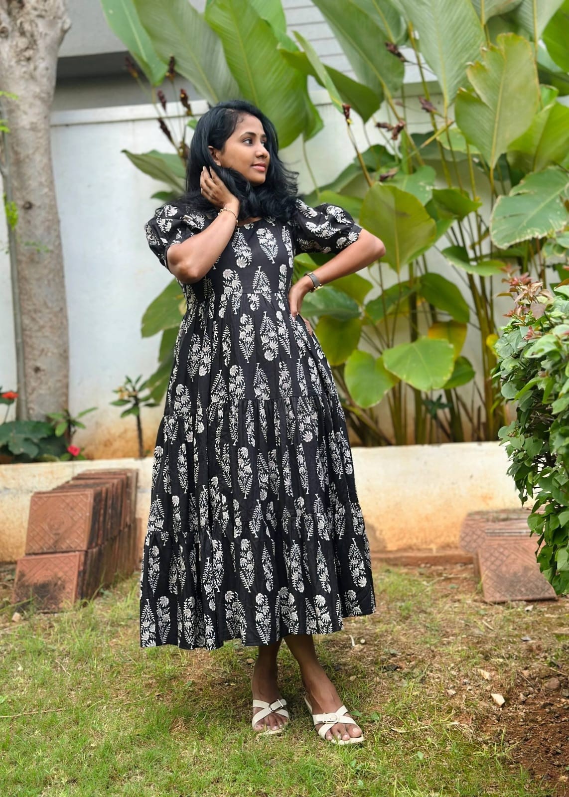Black with White Soft Cotton Maxi